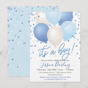 It's a Boy Baby Shower Blue Balloons and Confetti Invitation