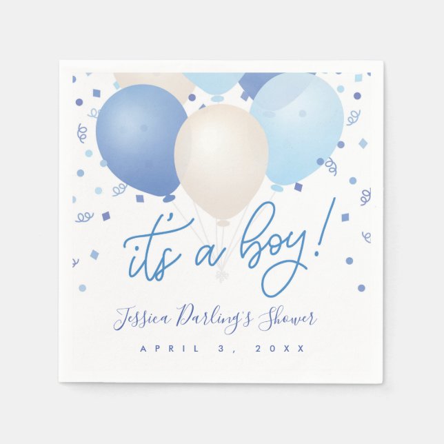 It's a Boy Baby Shower Blue balloons Napkin (Front)