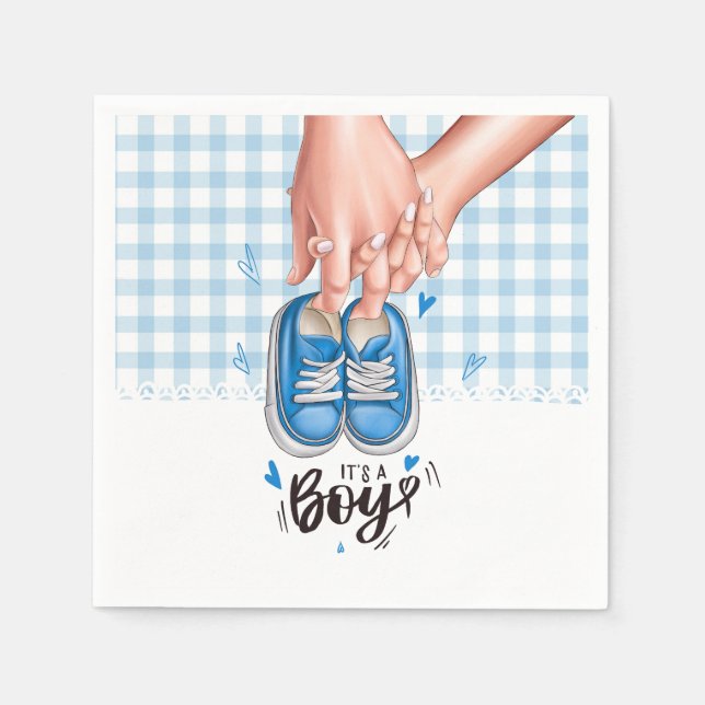 It's a Boy Baby Shower Blue Boy Shoes Napkin (Front)