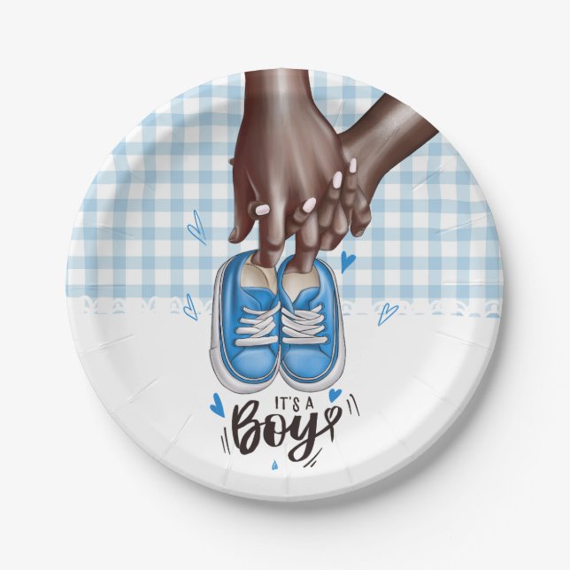 It's a Boy Baby Shower Blue Boy Shoes Paper Plate (Front)