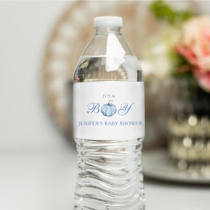 It's a Boy Baby Shower Blue Pumpkin Water Bottle Label