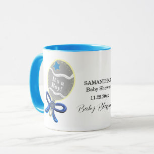 It's a Boy Baby Shower Blue Rattle Mum to be Name Mug