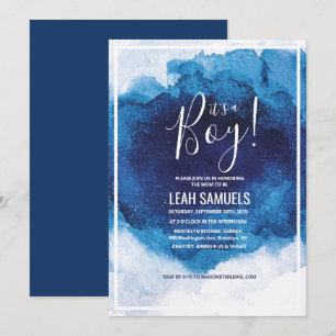 It's a Boy Baby Shower Blue Watercolor Invitation