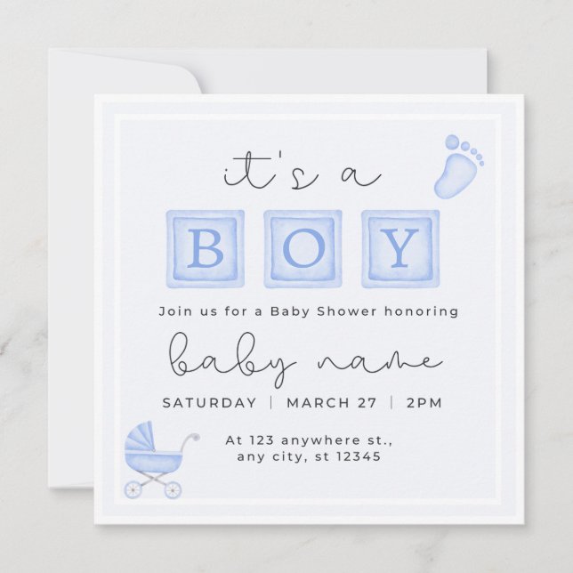 It's A Boy Baby Shower, Boy Invitation (Front)