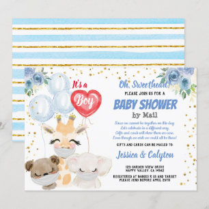 It's a Boy Baby Shower By Mail Cute Animals Masks Invitation