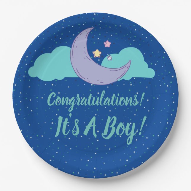 It's A Boy! Baby Shower Congratulations Plates (Front)