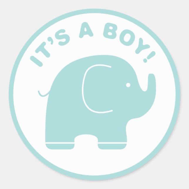 It's a Boy Baby Shower Cute Blue Elephant Sticker (Front)