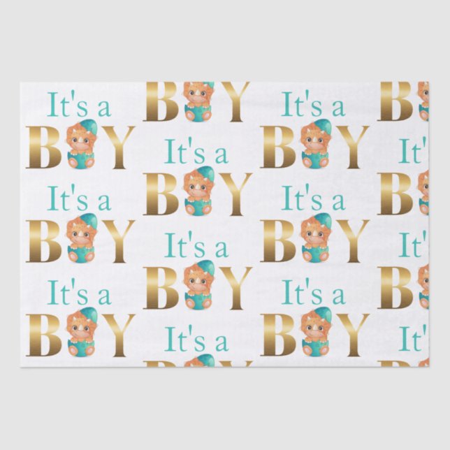 It's a boy baby shower Dinosaur  Wrapping Paper (Front)