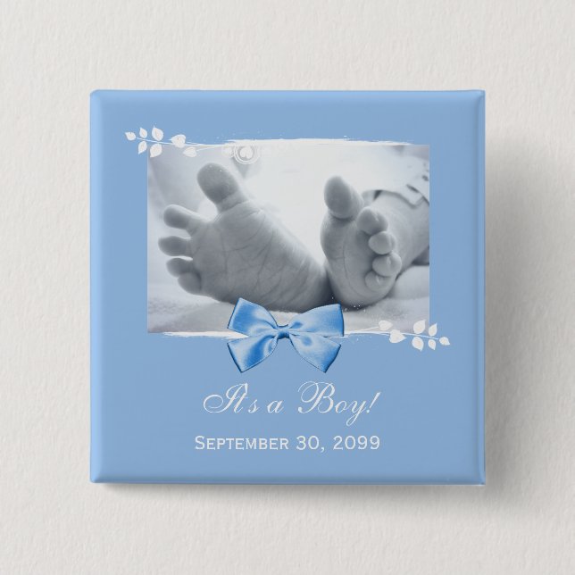Its a Boy Baby Shower Elegant Birth Announcement 15 Cm Square Badge (Front)