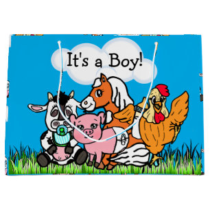 It's a Boy, Baby Shower Farm Animals Themed Large Gift Bag