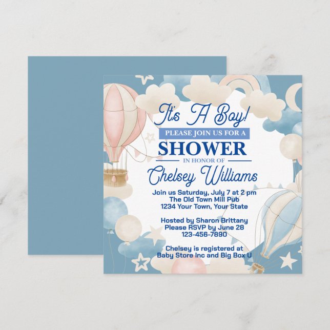 It's A Boy Baby Shower Invitation (Front/Back)