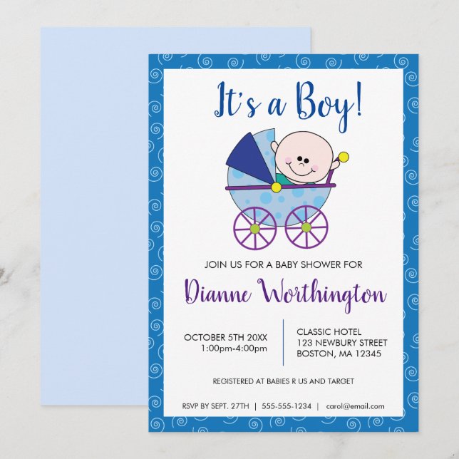 It's a Boy Baby Shower Invitation (Front/Back)
