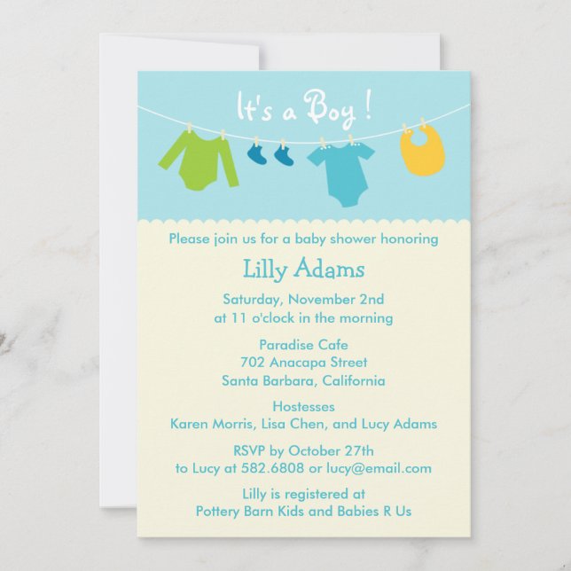 It's A Boy Baby Shower Invitation (Front)