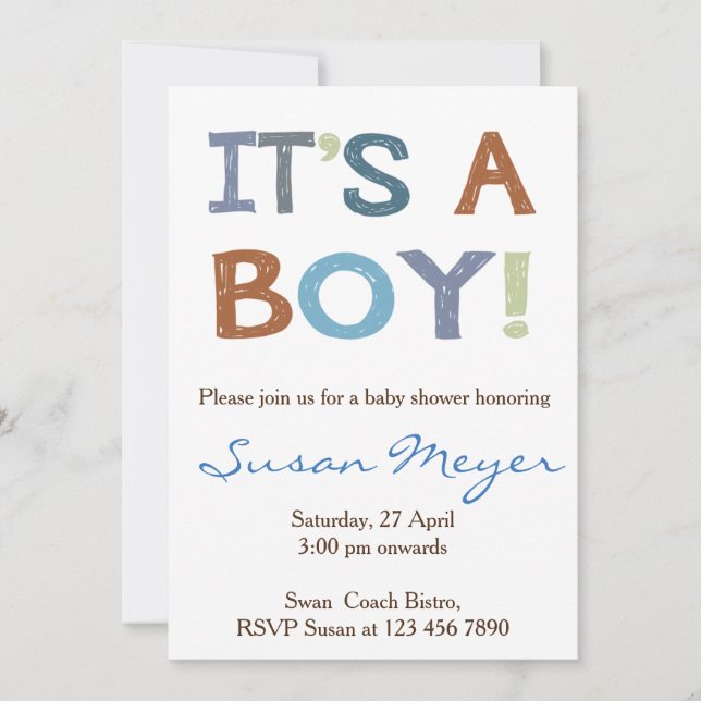 It's a boy! baby shower invitation blue (Front)