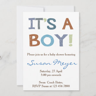 It's a boy! baby shower invitation blue