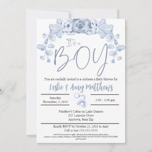 Its a boy Baby Shower invitation, Blue floral Invi Invitation