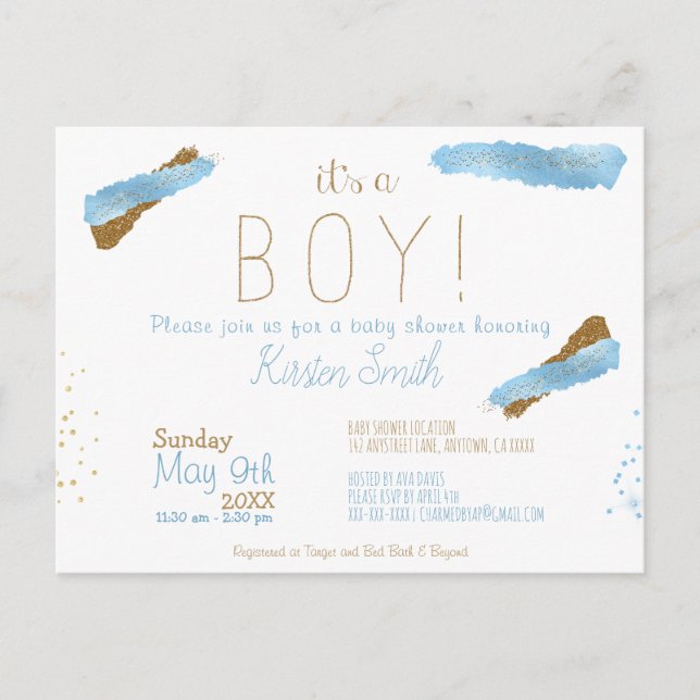 It's a Boy Baby Shower Invitation Postcard (Front)