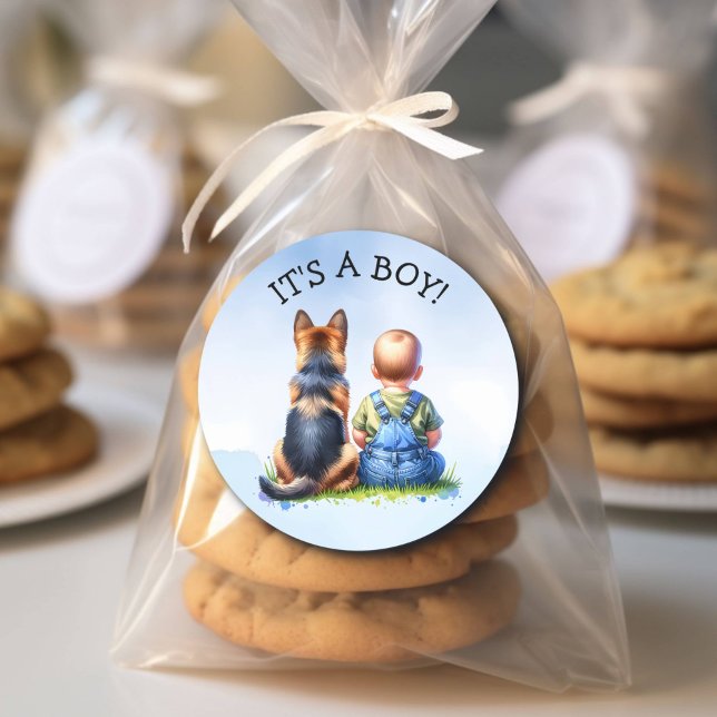 It's a Boy | Baby Shower or Birthday Announcement Classic Round Sticker (Creator Uploaded)