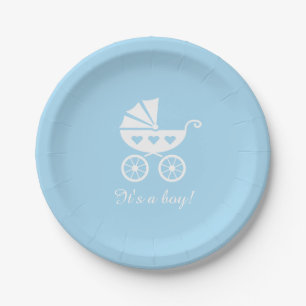 Its a boy baby shower paper plates with carriage