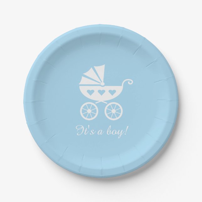 Its a boy baby shower paper plates with carriage (Front)