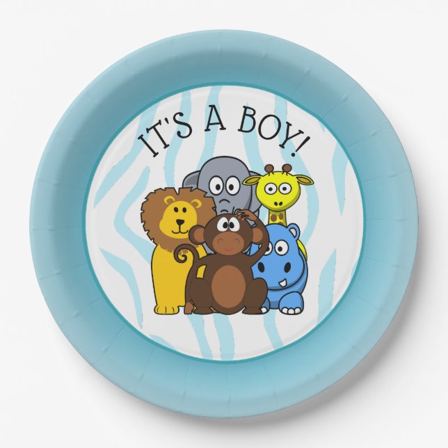 Its a Boy Baby shower Plate Zoo Animal Plates (Front)