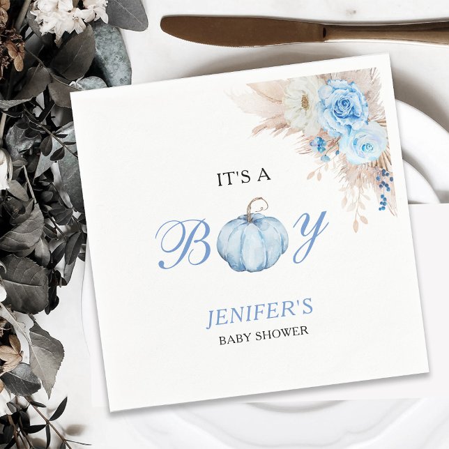 It's a Boy Baby Shower Pumpkin Napkin (Creator Uploaded)