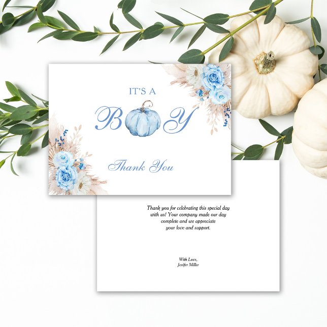 It's a Boy Baby Shower Pumpkin Thank You Card (Creator Uploaded)