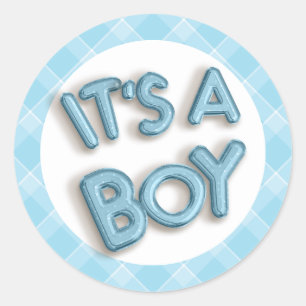 It's a Boy Baby Shower Sticker – Blue & White Roun