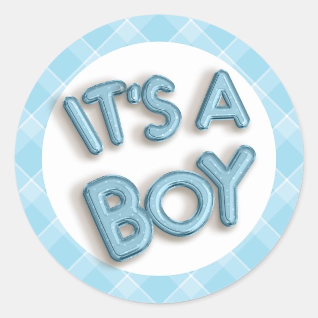 It's a Boy Baby Shower Sticker – Blue & White Roun (Front)