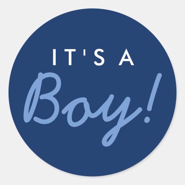 It's A Boy Baby Shower Sticker - Navy Blue White (Front)