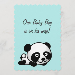 It's a boy Baby Shower   Sweet Happy Panda On Blue Invitation