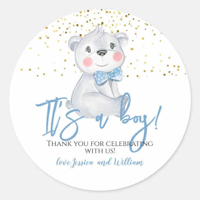 It's A Boy Baby Shower Thank You Classic Round Sticker (Front)