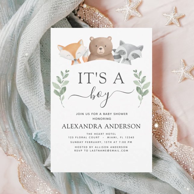 It's a Boy Baby Shower Woodland Greenery Invitation (Creator Uploaded)