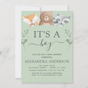 It's a Boy Baby Shower Woodland Greenery Invitation