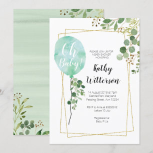 It's a boy Ballon Greenery oh baby shower Invitation