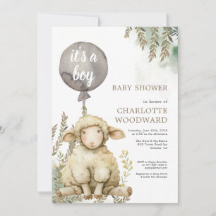 It's A Boy Balloon Lamb Baby Shower Invitation