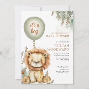 It's A Boy Balloon Lion Baby Shower Invitation