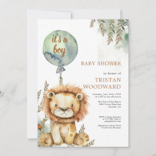 It's A Boy Balloon Lion Baby Shower Invitation