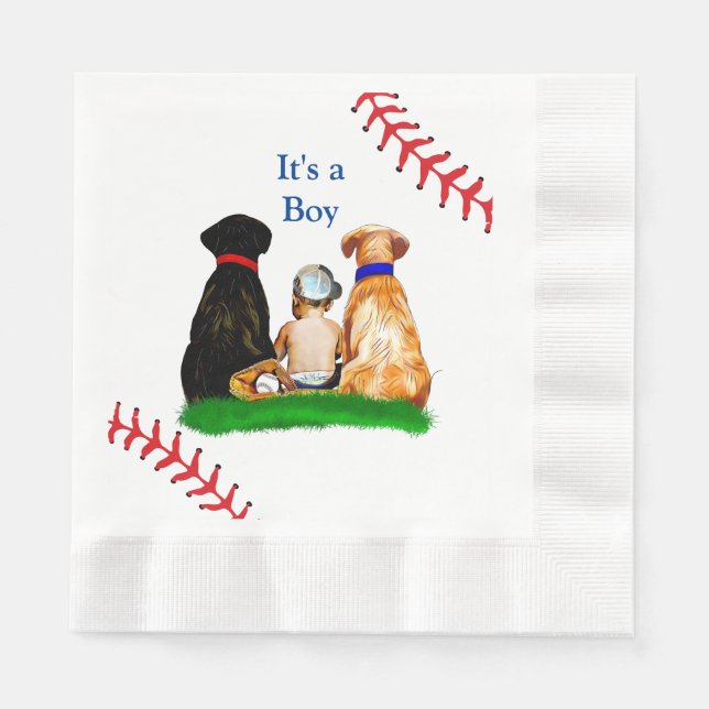 It's a Boy, | Baseball Themed Baby Shower Napkin (Front)