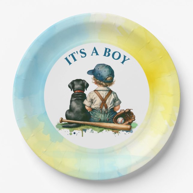 It's a Boy | Baseball Themed Baby Shower Paper Plate (Front)