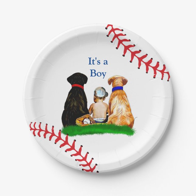 It's a Boy, | Baseball Themed Baby Shower Paper Plate (Front)