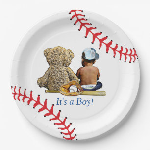 It's a Boy Baseball Themed Boys Baby Shower Ethnic Paper Plate