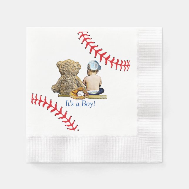 It's a Boy Baseball Themed Boy's Baby Shower Napkin (Front)
