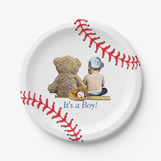 It's a Boy, Baseball Themed Boy's Baby Shower Paper Plate (Front)