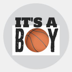 It's a Boy Basketball Baby Shower Grey Classic Round Sticker