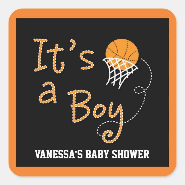 IT'S A BOY Basketball Baby Shower Party Sticker (Front)