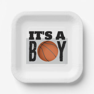 Its a Boy Basketball Baby Shower White Paper Plate