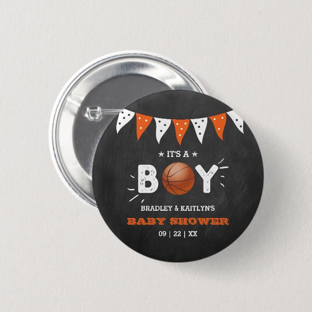 It's A Boy! Basketball Themed Co-ed Baby Shower 6 Cm Round Badge (Front & Back)