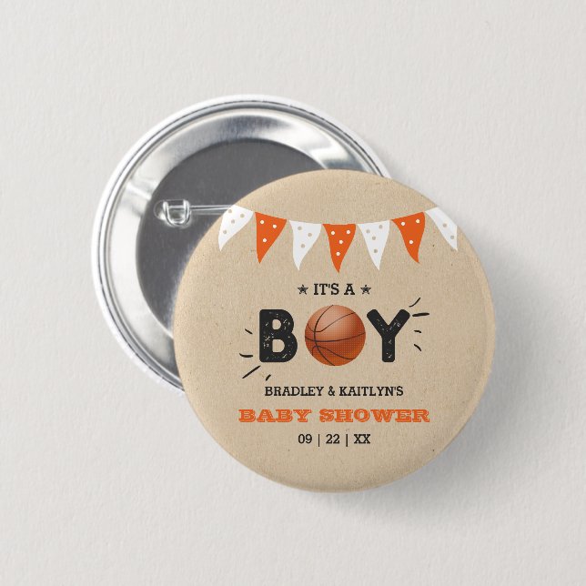 It's A Boy! Basketball Themed Co-ed Baby Shower 6 Cm Round Badge (Front & Back)