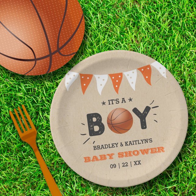 It's A Boy! Basketball Themed Co-ed Baby Shower Paper Plate (Creator Uploaded)